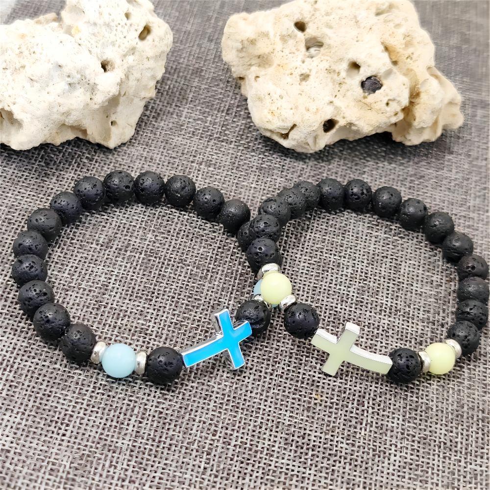 Mystical Glow Cross Lava Bracelet
