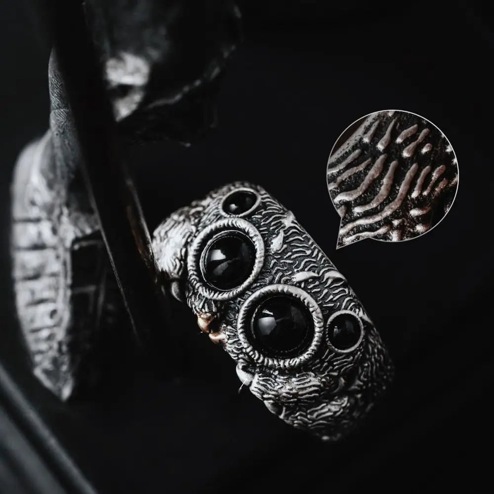 Mystical Black Agate Spider Ring