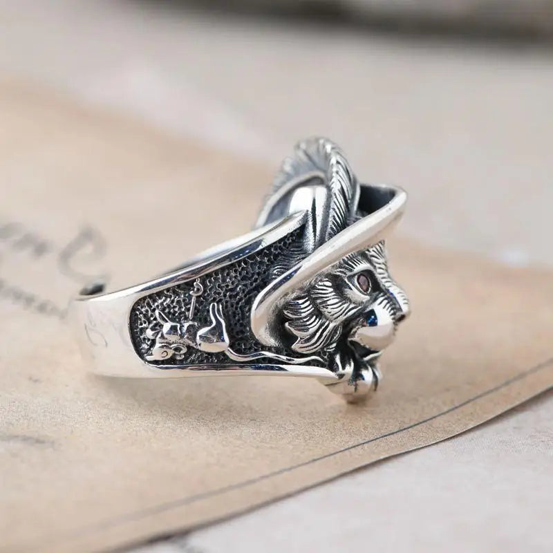 Courageous Viking Feline Guardian Ring