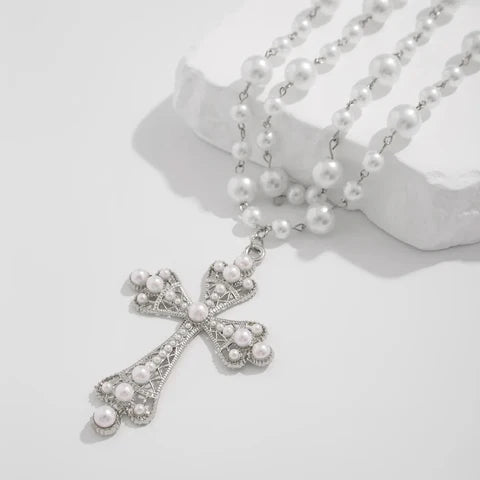 Empowerment Pearl & Gold Cross Necklace