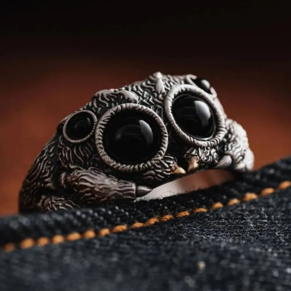 Mystical Black Agate Spider Ring