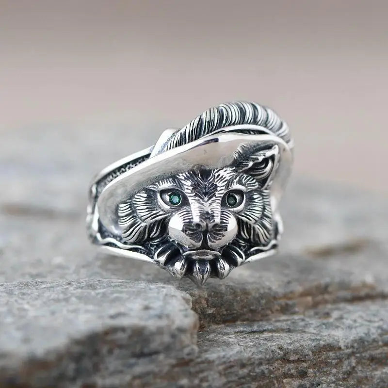 Courageous Viking Feline Guardian Ring