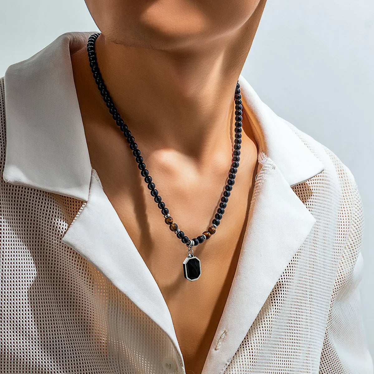 Alluring Onyx Necklace with Tiger Eye