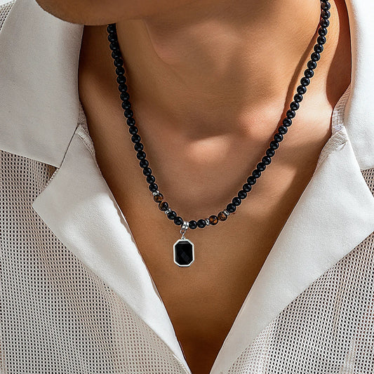 Alluring Onyx Necklace with Tiger Eye