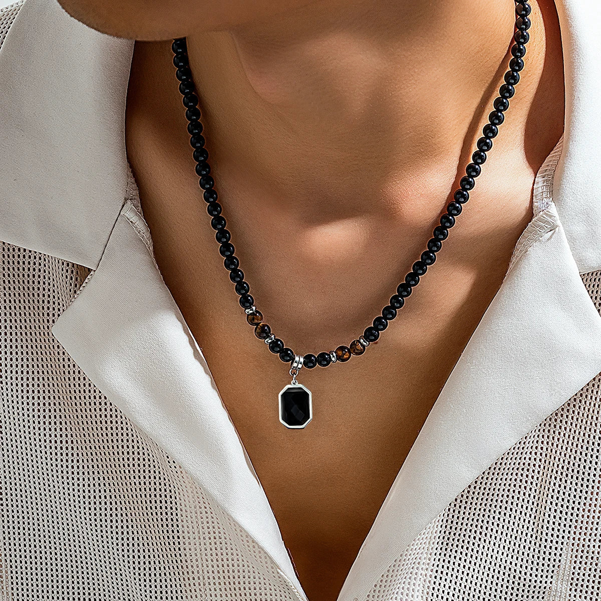 Alluring Onyx Necklace with Tiger Eye