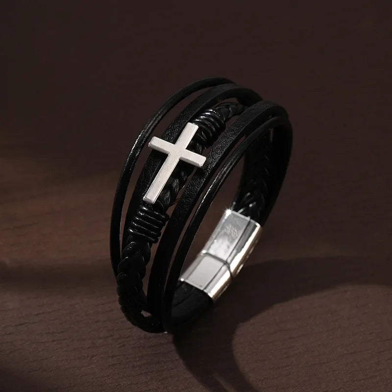 Faith-Inspired Steel Cross Bracelet
