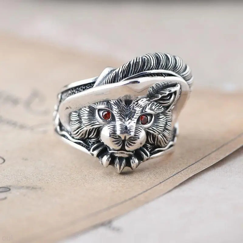 Courageous Viking Feline Guardian Ring