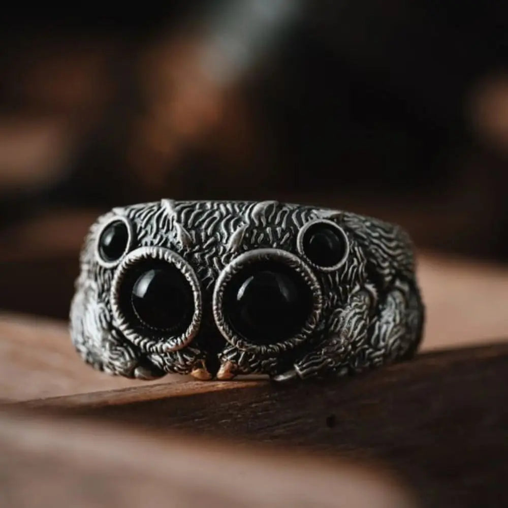 Mystical Black Agate Spider Ring