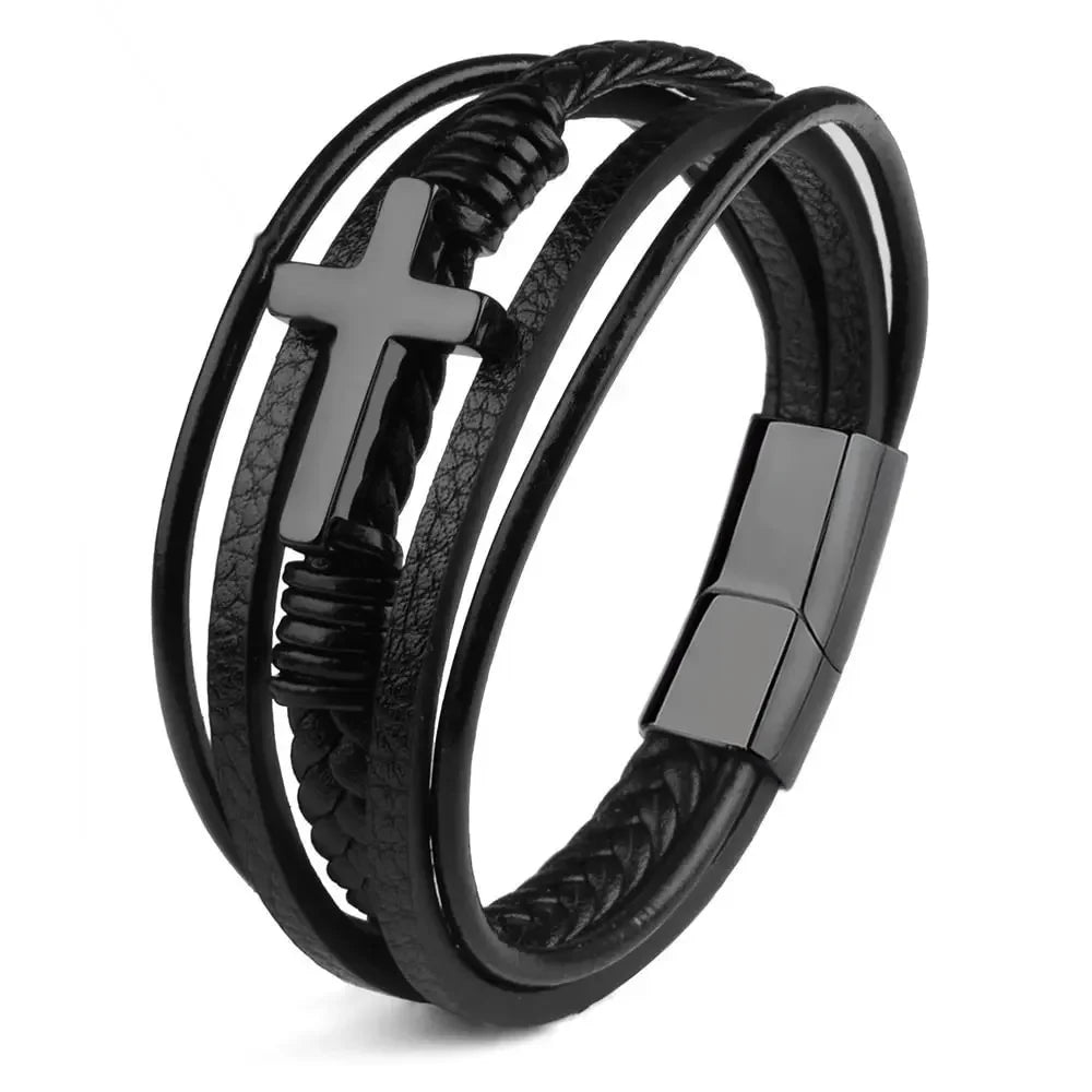 Faith-Inspired Steel Cross Bracelet