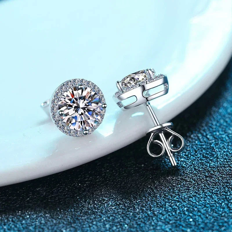 Radiant Moissanite Halo Elegance Earrings
