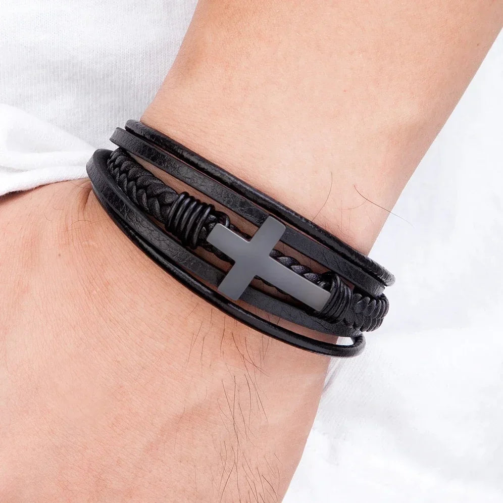 Faith-Inspired Steel Cross Bracelet