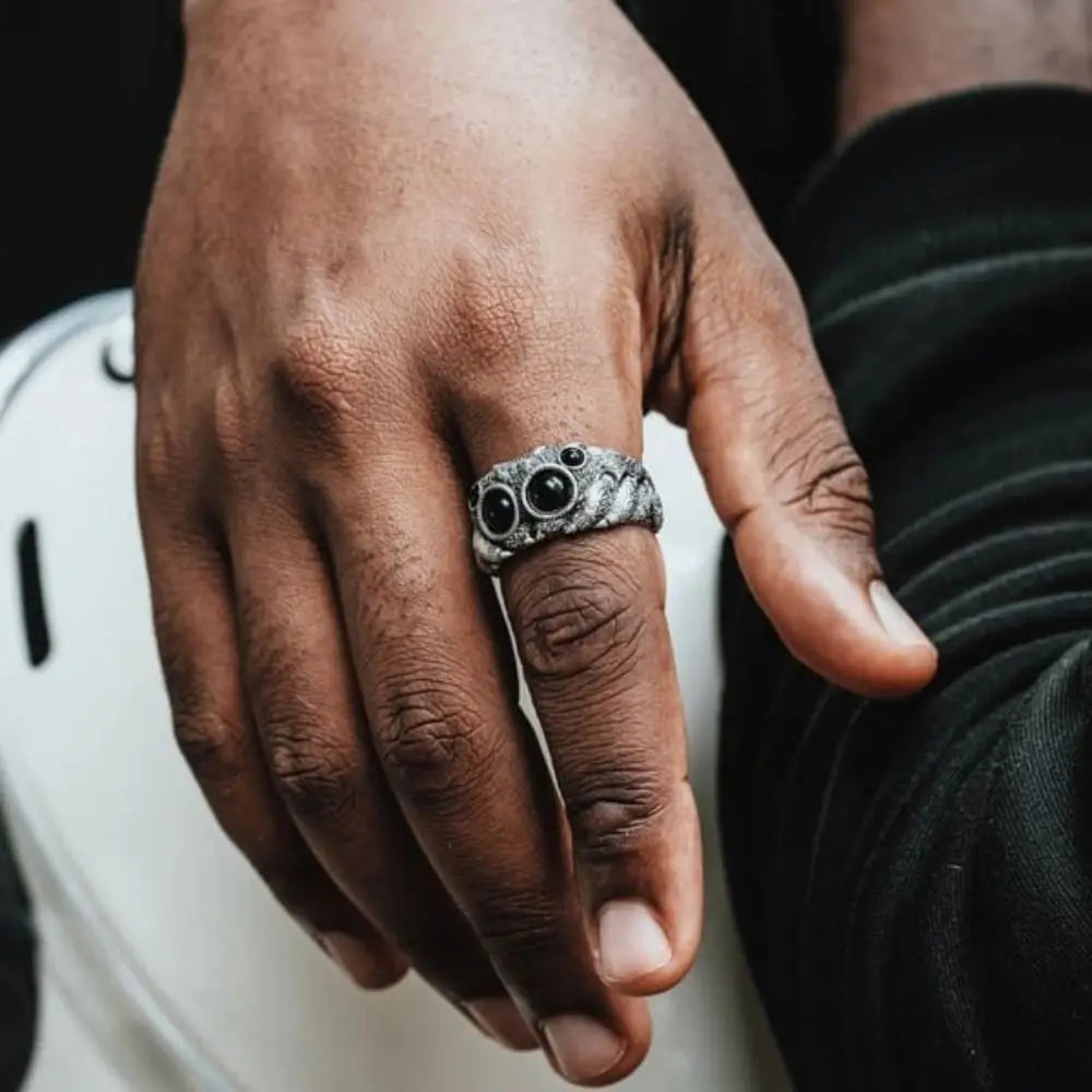 Mystical Black Agate Spider Ring