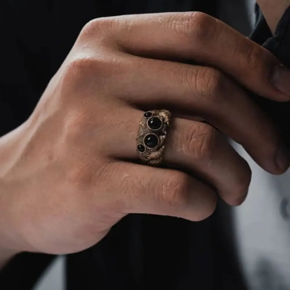 Mystical Black Agate Spider Ring