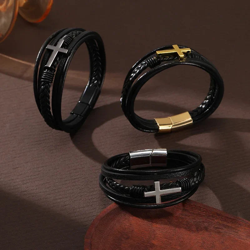 Faith-Inspired Steel Cross Bracelet