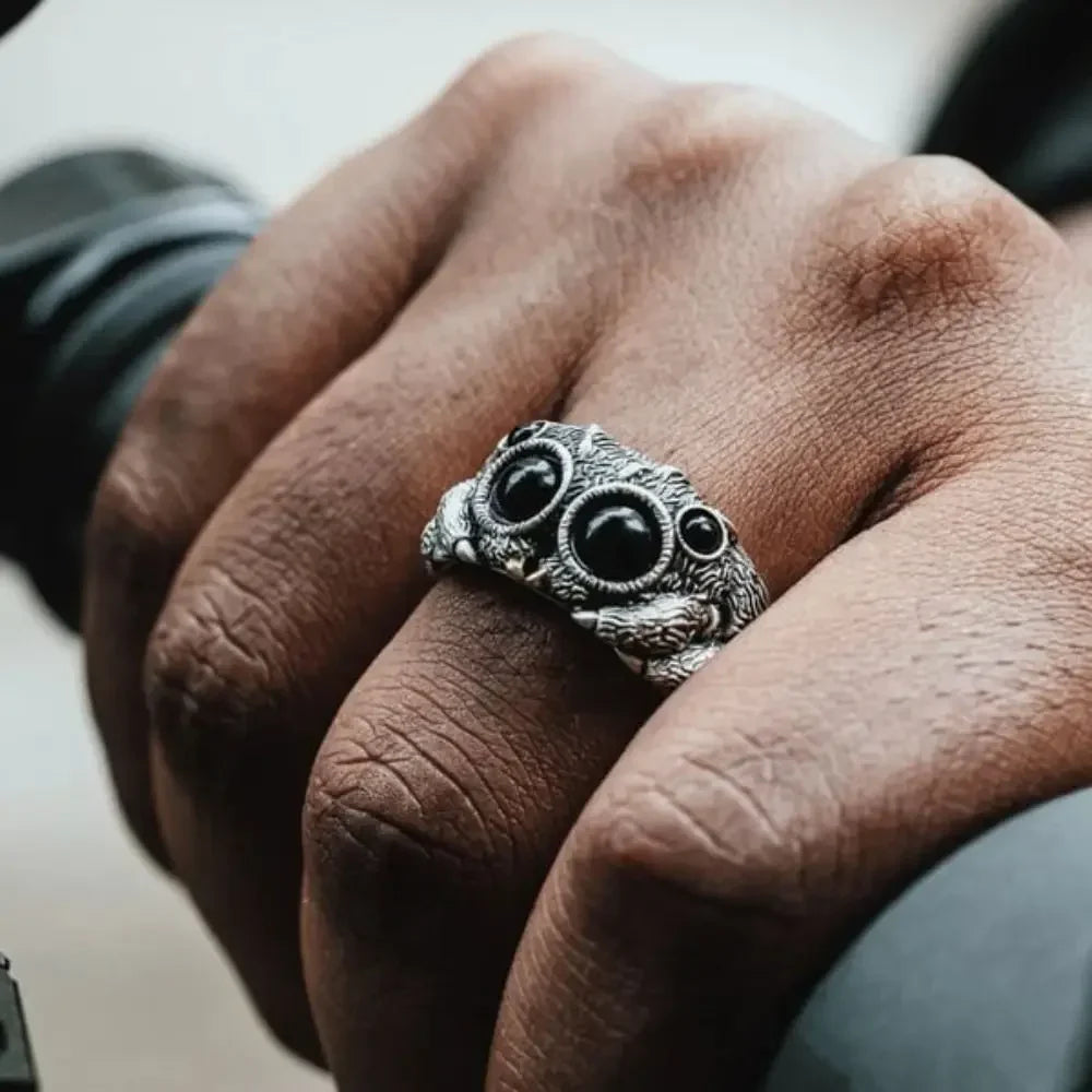 Mystical Black Agate Spider Ring
