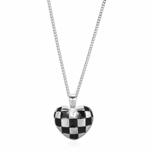 Delicate Checkerboard Heart Necklace