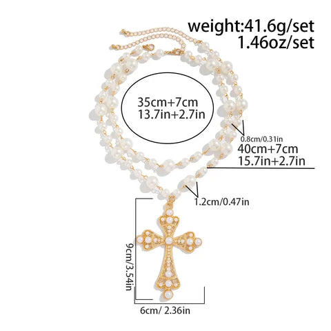 Empowerment Pearl & Gold Cross Necklace