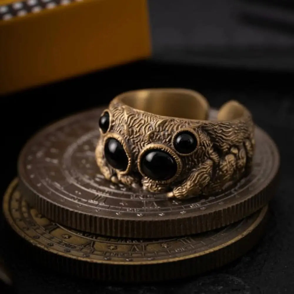 Mystical Black Agate Spider Ring