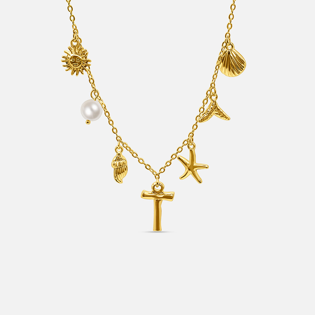 Elegant Ocean Gold Letter Necklace