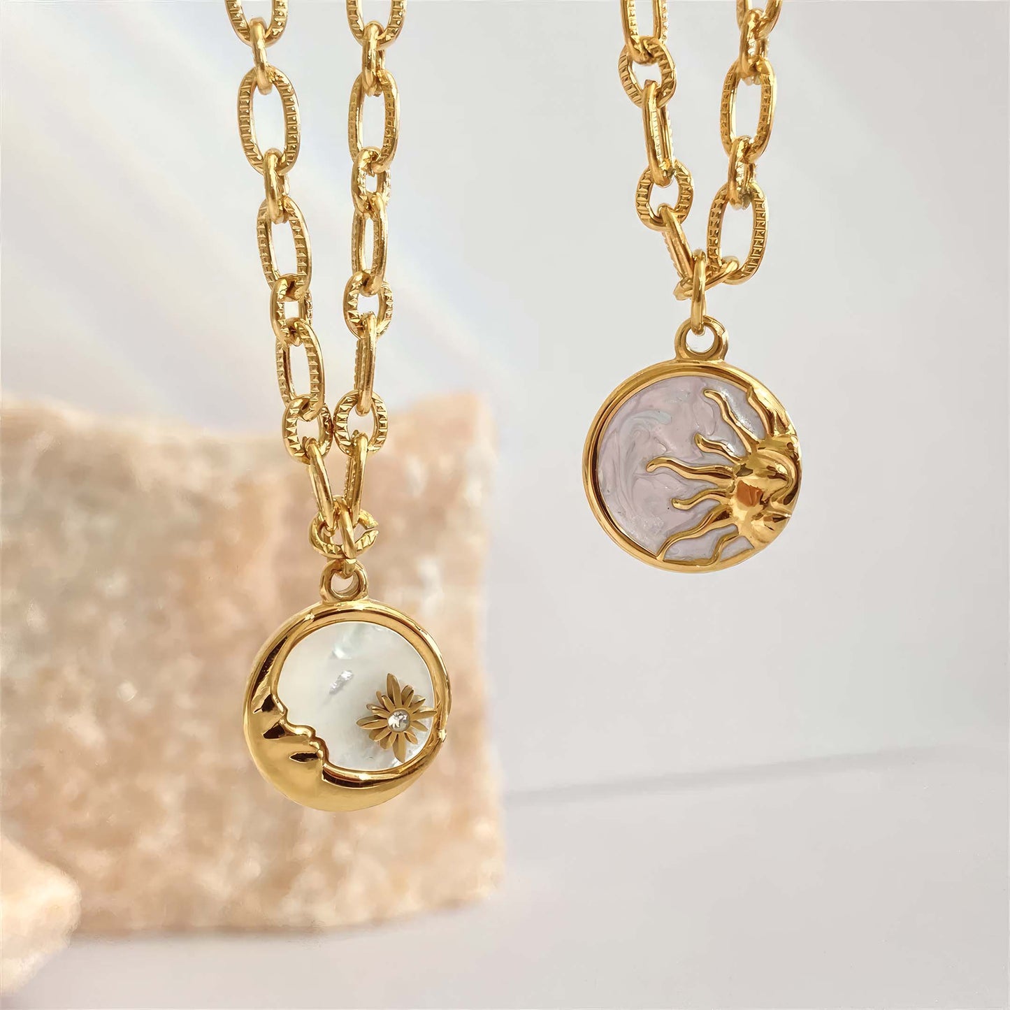 Celestial Harmony Sun & Moon Necklaces