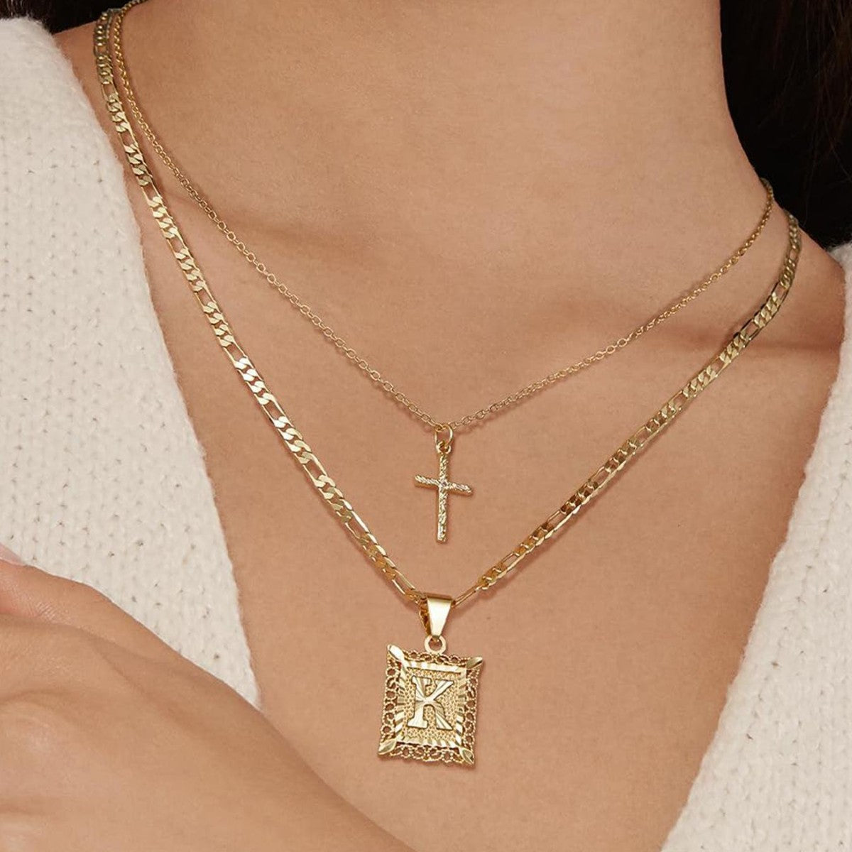 Golden Initial Necklace Set