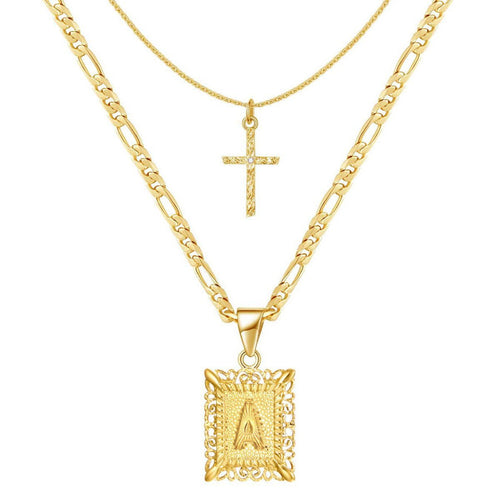Golden Initial Necklace Set