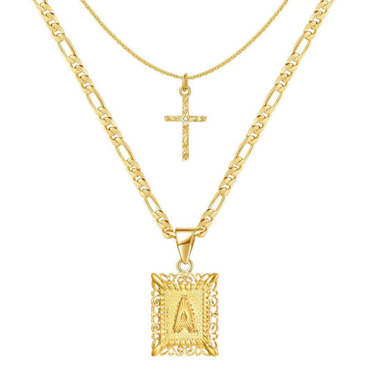 Golden Initial Necklace Set