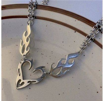 Punk Thorn Heart Steel Necklace