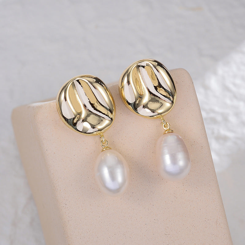 Concave Freshwater Pearl Drop Earrings