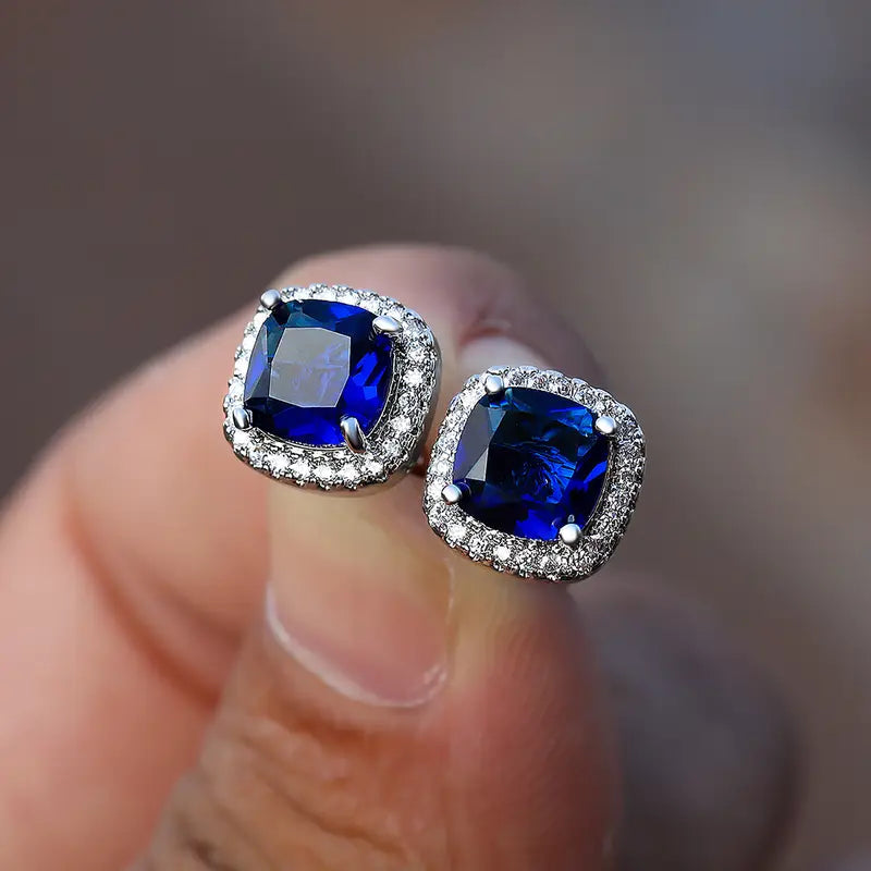 Sapphire-Blue Stud Earrings