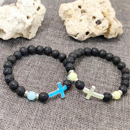Mystical Glow Cross Lava Bracelet
