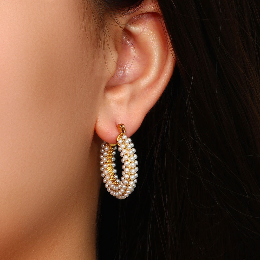 Pearl Studded Hoop Earrings