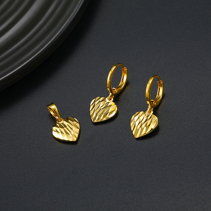 Gold Plated Heart Earrings and Necklace Pendant