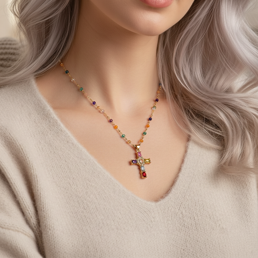 Radiant Gem Cross Necklace