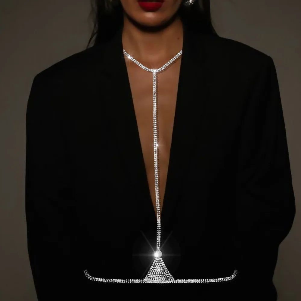 Glamorous Rhinestone Chest Chain Elegance – ALLORA