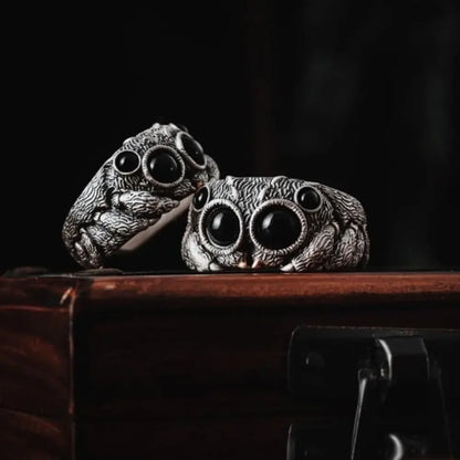 Mystical Black Agate Spider Ring