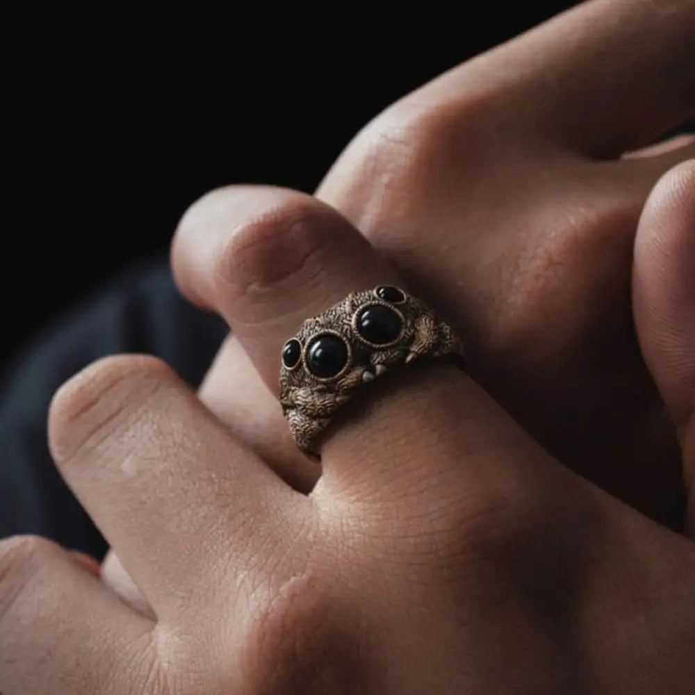 Mystical Black Agate Spider Ring