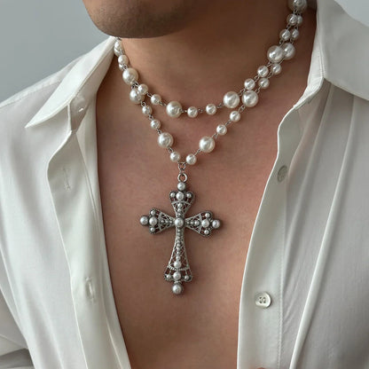 Empowerment Pearl & Gold Cross Necklace