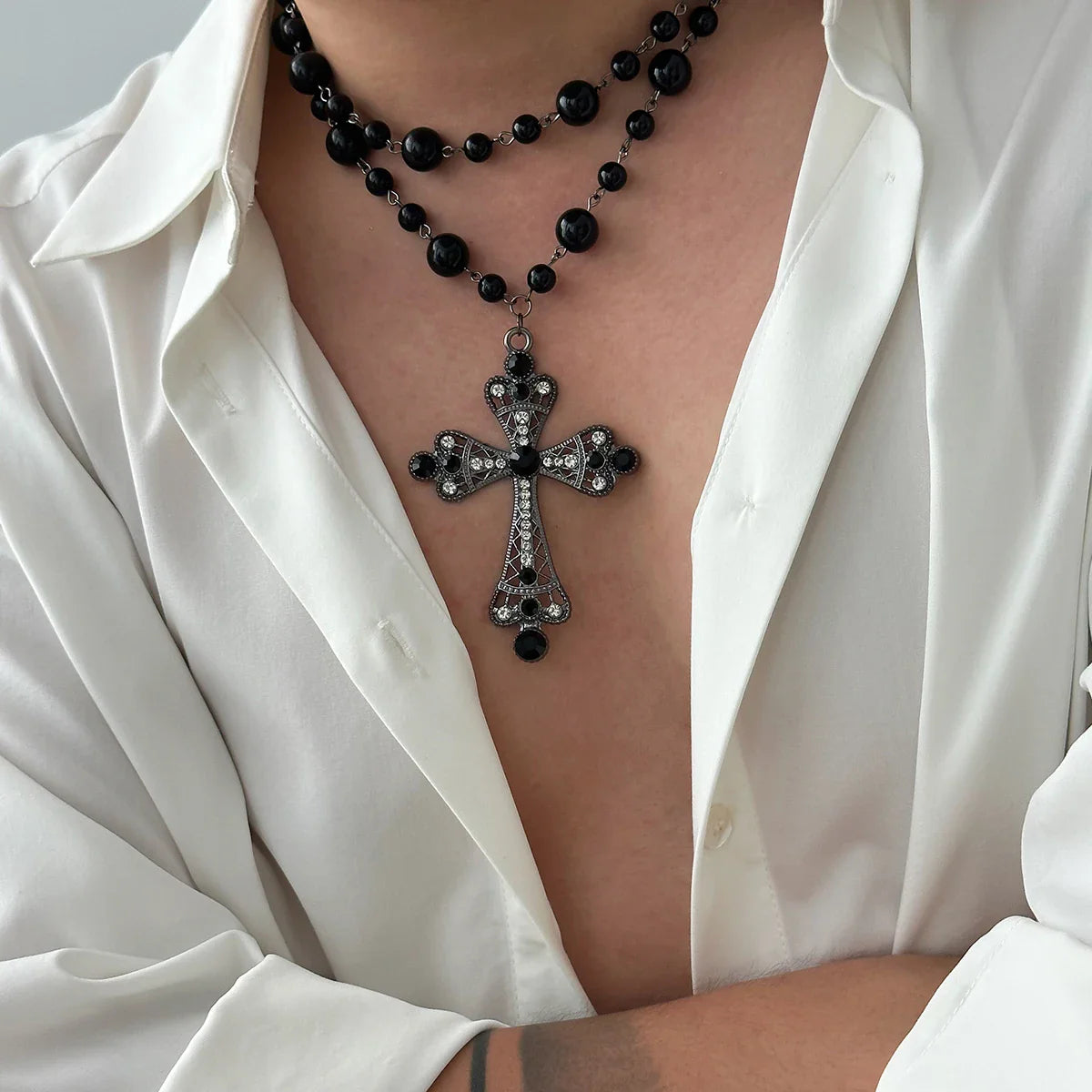 Elegant Baroque Pearl Cross Necklace