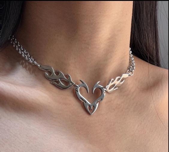 Punk Thorn Heart Steel Necklace