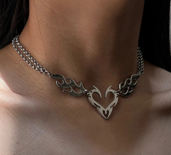 Punk Thorn Heart Steel Necklace