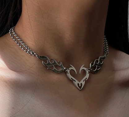 Punk Thorn Heart Steel Necklace