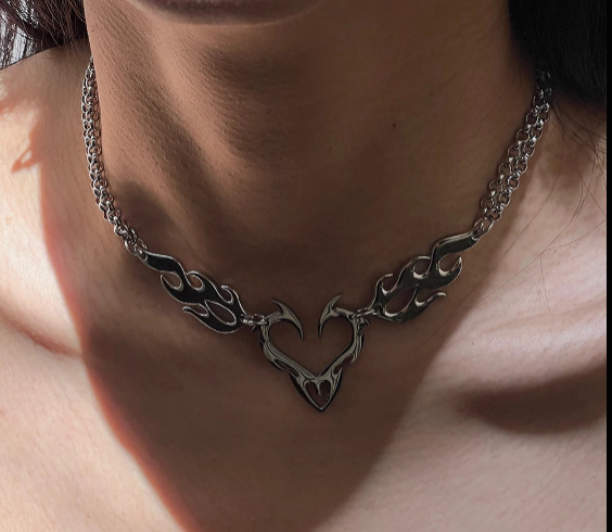 Punk Thorn Heart Steel Necklace