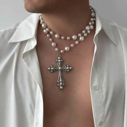 Elegant Baroque Pearl Cross Necklace