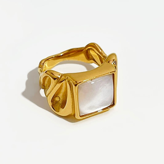 Chunky White Shell Statement Ring